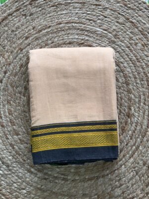 Blush Pink Ilkal Saree with Contrasting Navy Blue Border (1)
