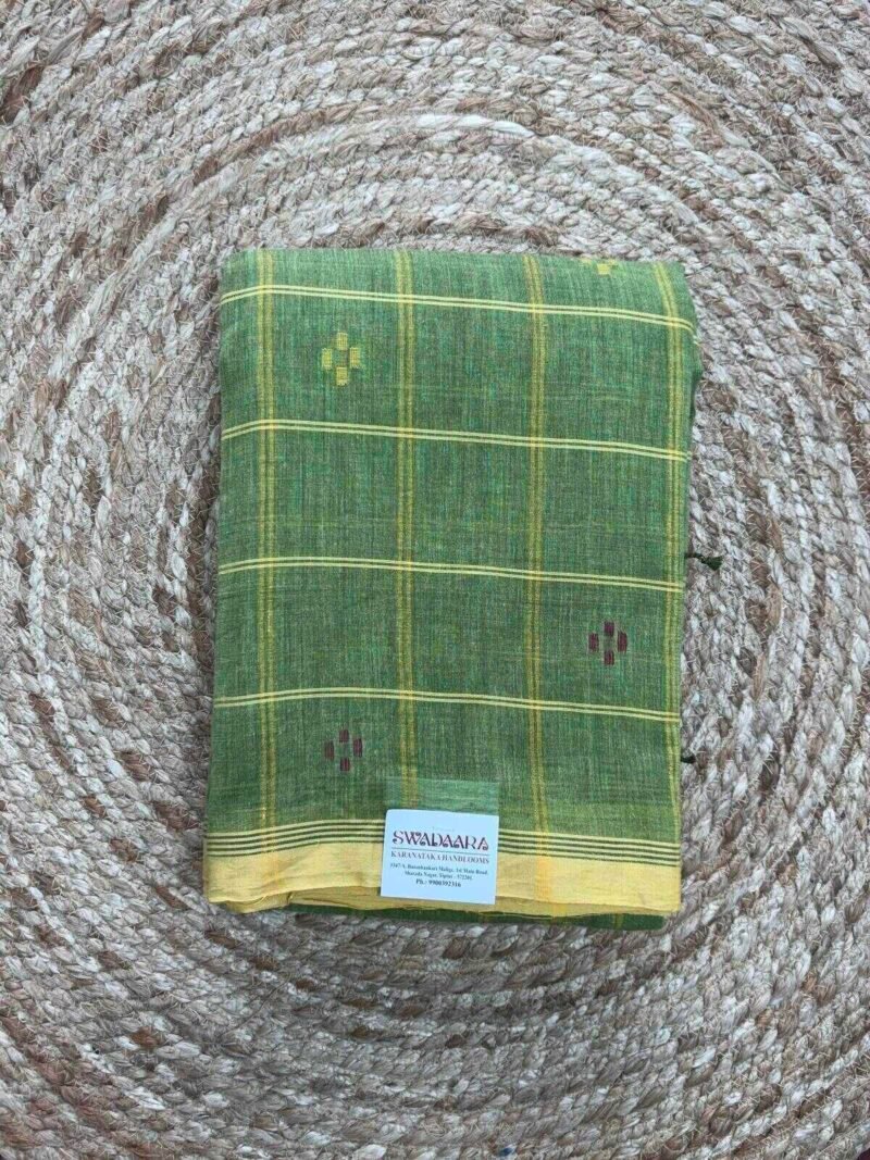 Leaf Green Color Saree with Mastard Yellow Color Plain Bordar