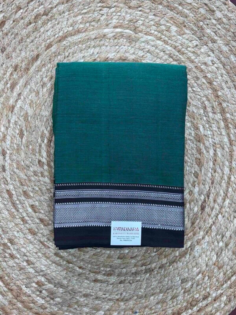 Dark Green Color Ilkal Saree with Silver Color Chikki Paras Border
