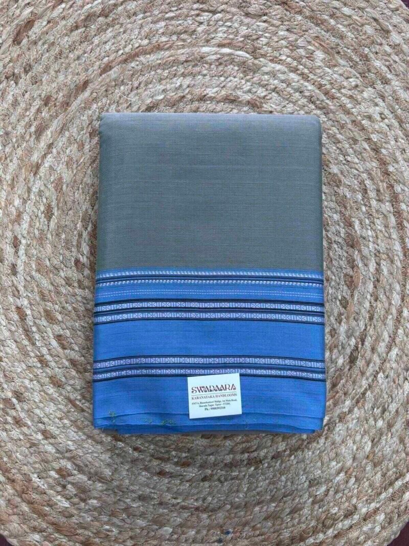 Grey-Blue Color Ilkal Saree with Sky Blue Color Gayatri Border