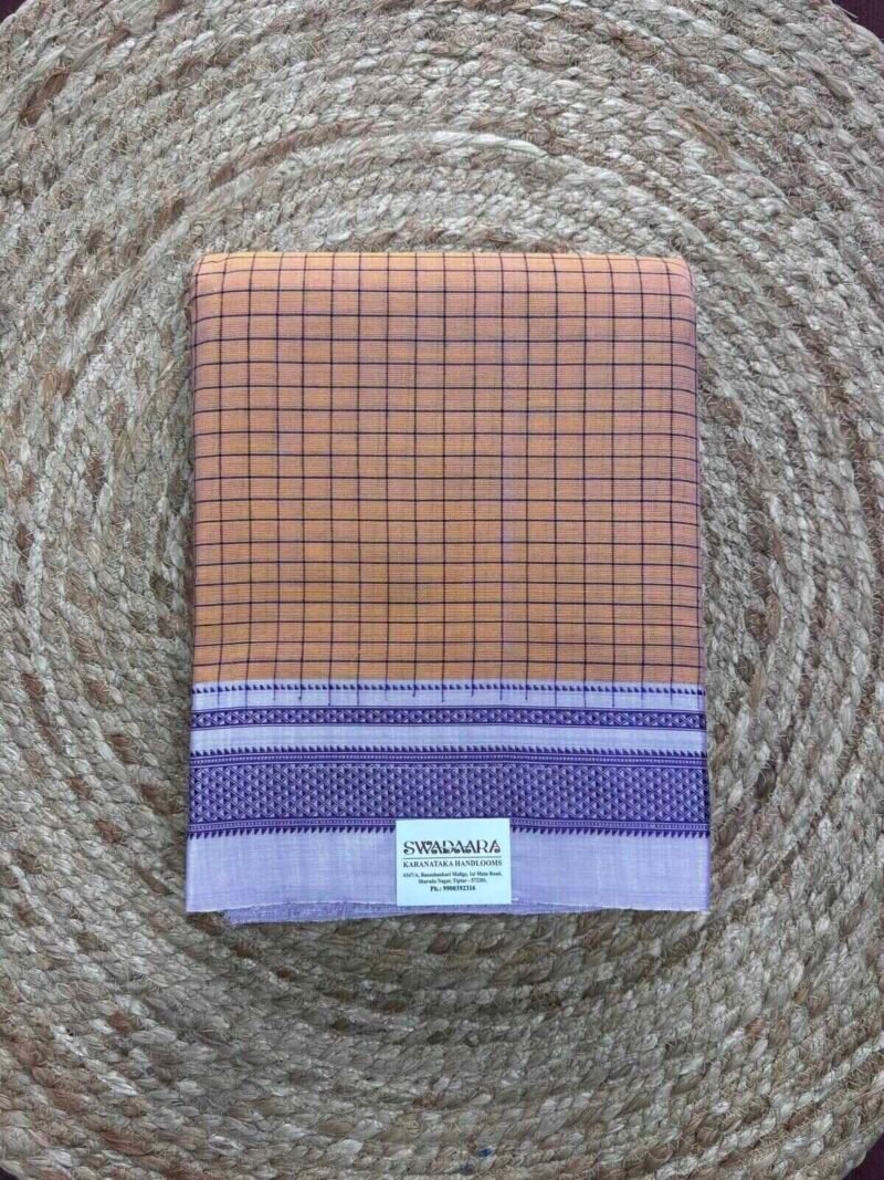 Peach Color Checked Ilkal Saree with Chikki Paras Bordar