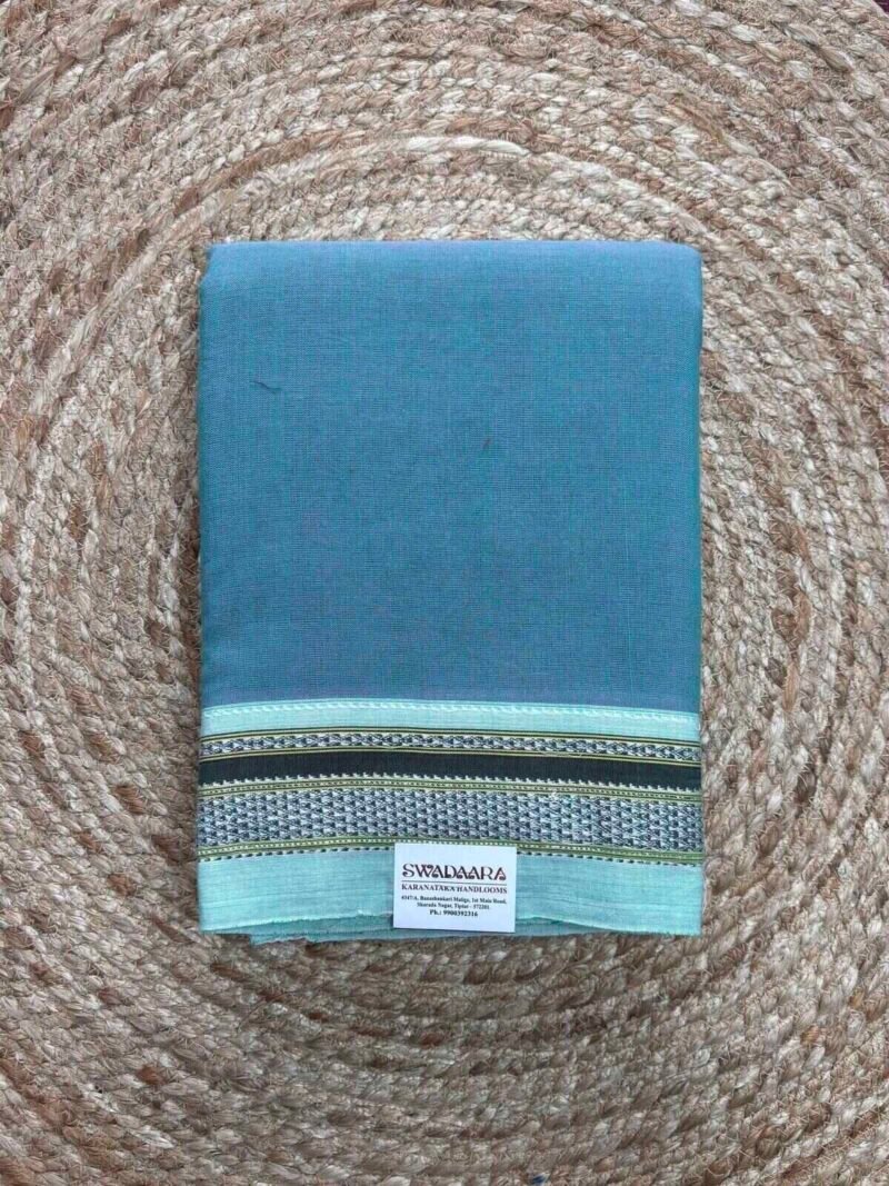 Dusty Aqua Blue Color Ilkal Saree with Chikki Paras Bordar