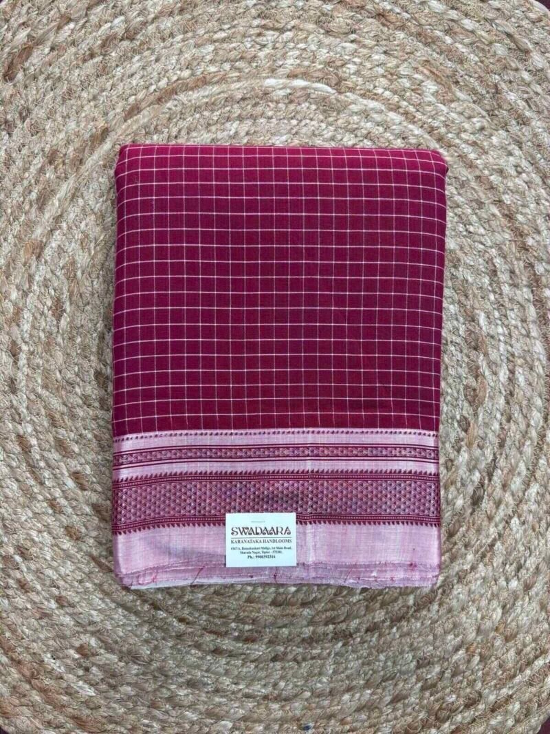 Raani Pink Color Checked Ilkal Saree with Chikki paras Border