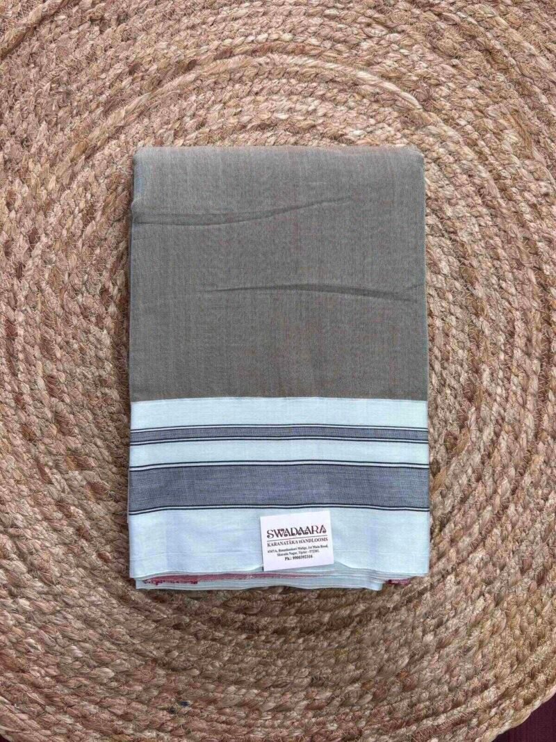Grey Color Plain Ilkal Saree with Plain Border