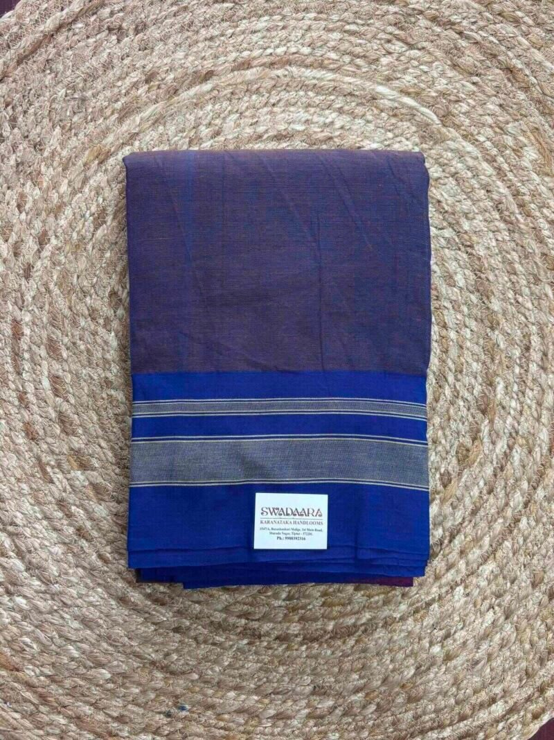 Navy Blue Color Plain Ilkal Saree with Plain Blue Border