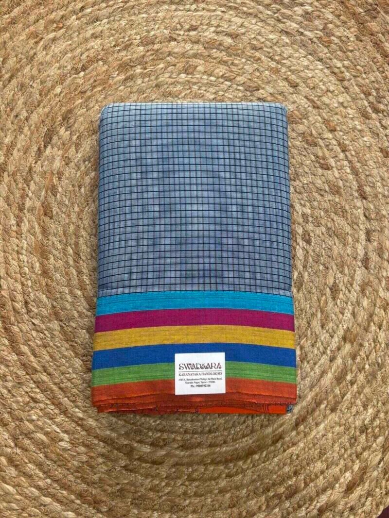 Sky Blue Checked Patteda Anchu with Multy Color Border