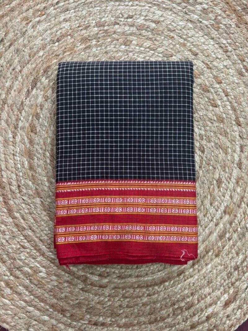 Black Checked Patteda Anchu with Red Border
