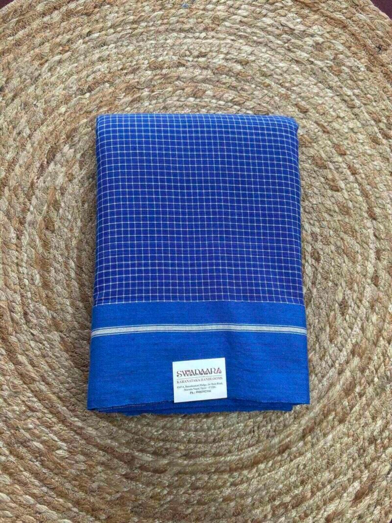 Blue Checked Patteda Anchu with Blue Plain Border