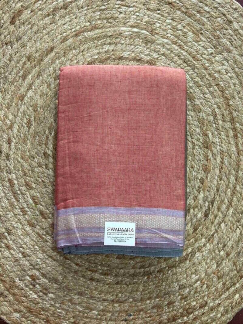 Dusty Coral Pink Color Plain Ilkal Saree with Small Chikki Paras Border