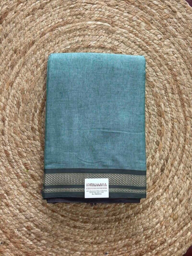 Olive Green Color Plain Ilkal Saree with Small Chikki Paras Border