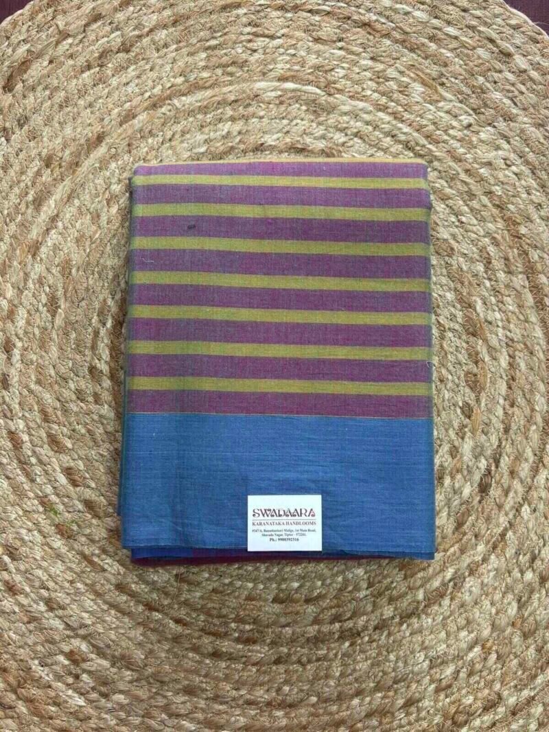 Denim Blue Color Ilkal Saree with Plain Blue Border