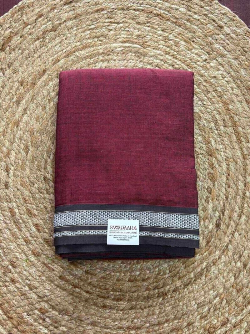 Deep Maroon Color Plain Ilkal Saree with Black Color Chikki Paras Border