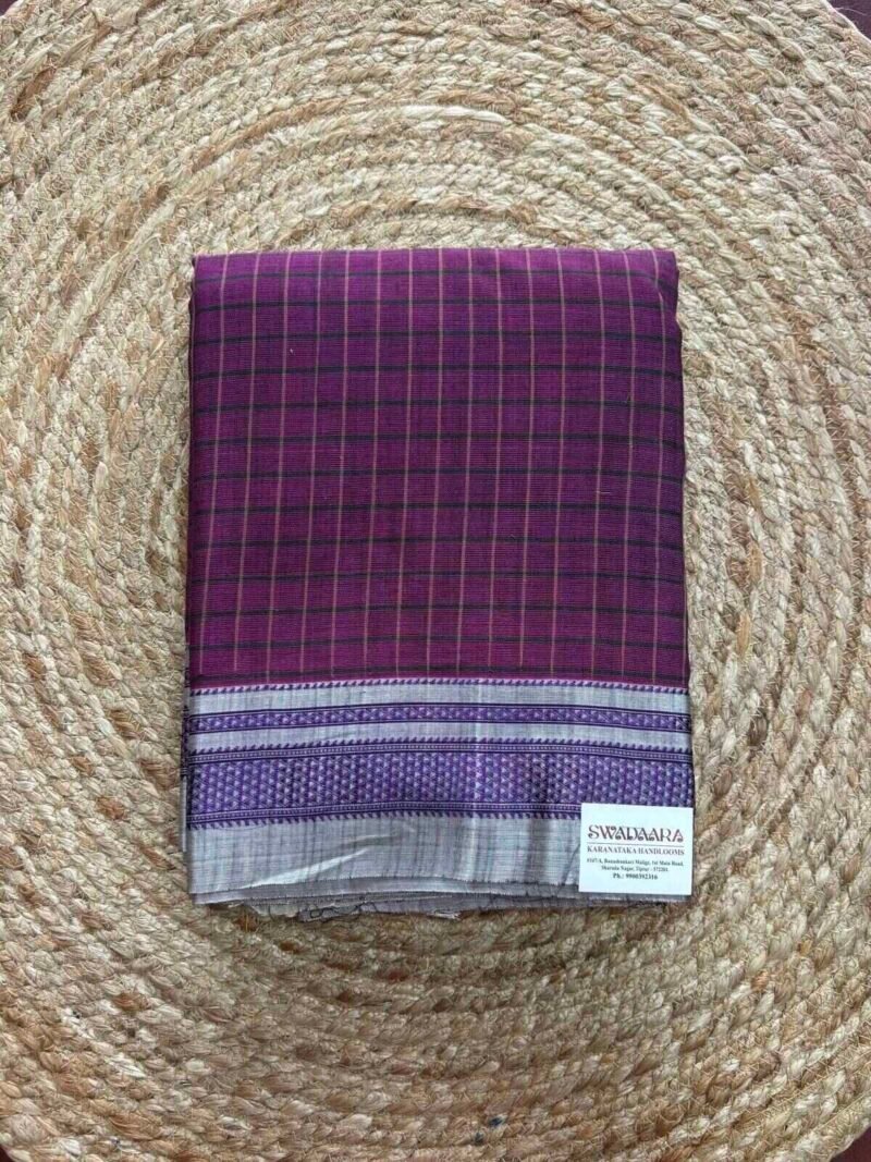 Deep Megenta Color Ilkal Saree with Silver Grey Color Chikki Paras Border