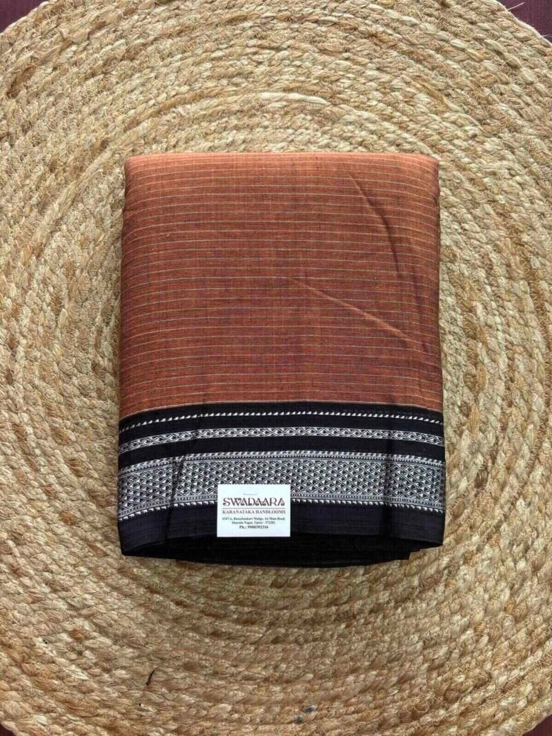 Rust Orange Color Ilkal Saree with Black Color Chikki Paras Border