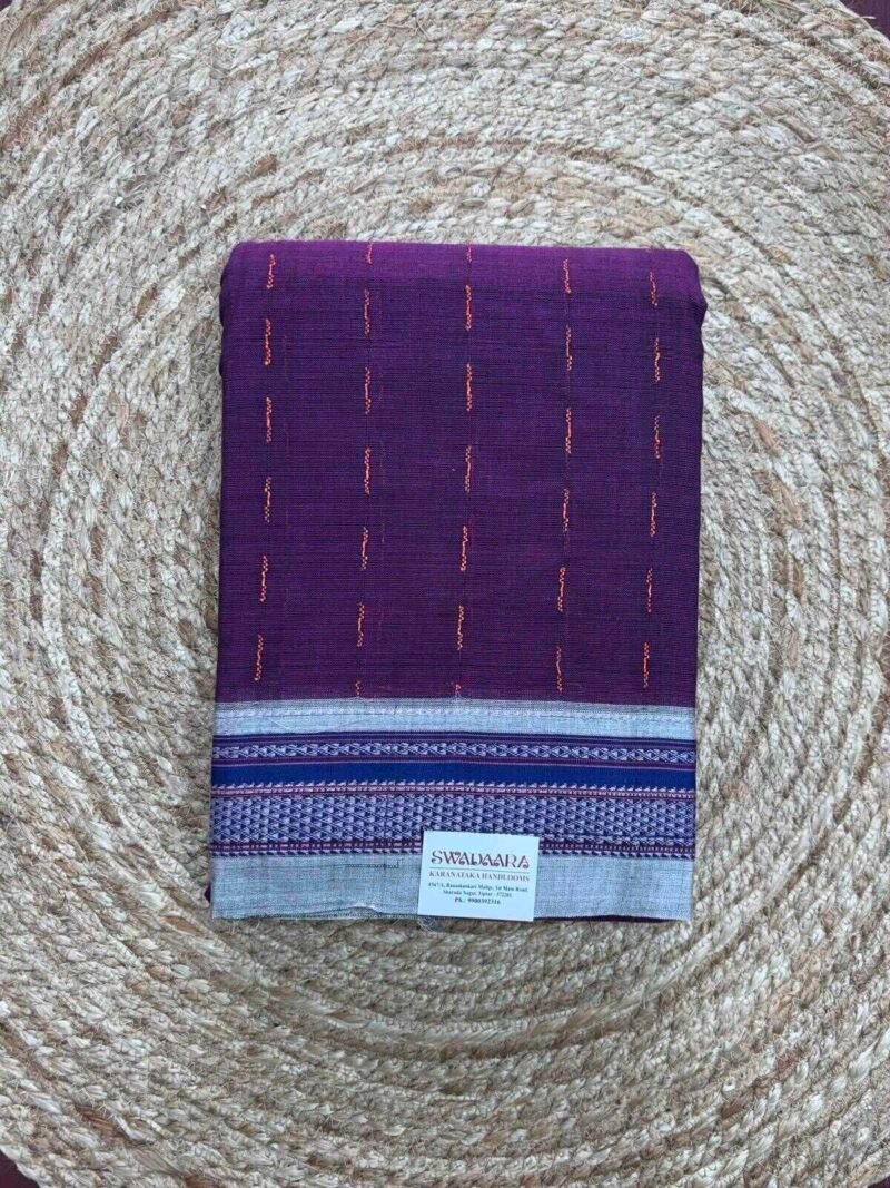 Plum Purple Color Ilkal Saree with Blue Color Chikki Paras Border