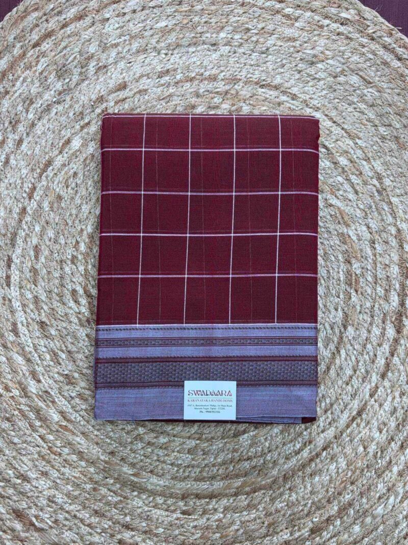 Deep Maroon Color Ilkal Saree with Lavender-Grey Color Chikki Paras Border