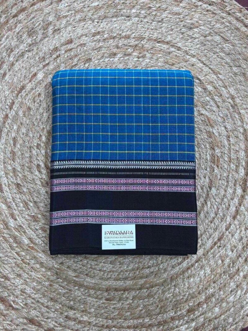 Royal Blue Color Checked Ilkal Saree with Black Color Gayatri Border