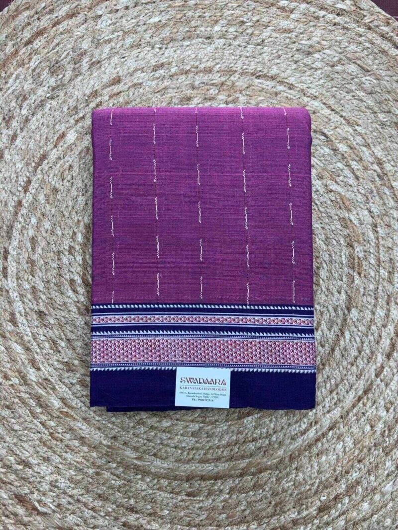 Purple Color Ilkal Saree with Blue Color Chikki Paras Border