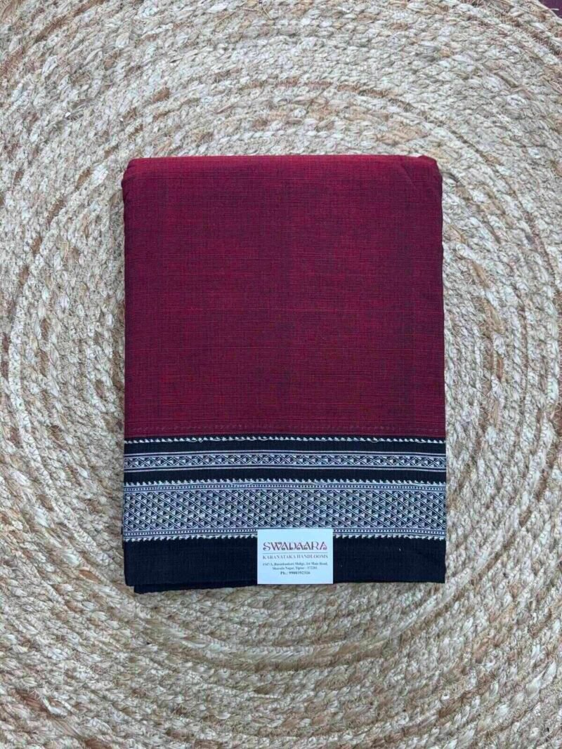 Deep Maroon Color Plain Ilkal Saree with Black Color Chikki Paras Border