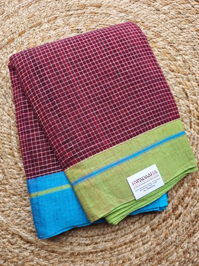 Deep Maroon Patteda Anchu Saree with Ganga Jamuna Border