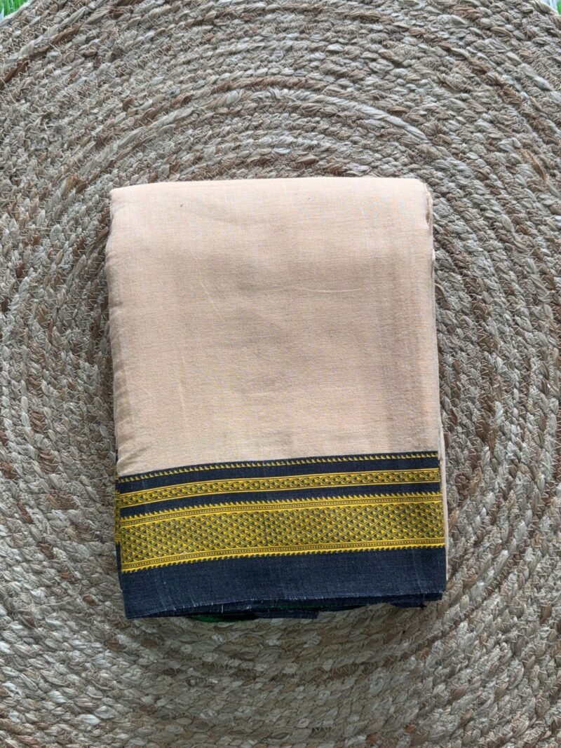 Blush Pink Ilkal Saree with Contrasting Navy Blue Border