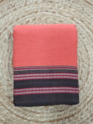 Coral Orange Ilkal Saree with Traditional Black Border (1)