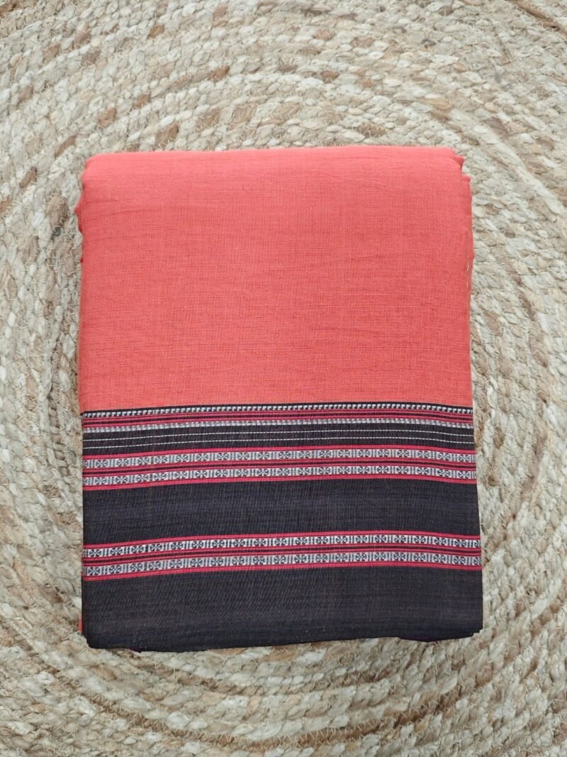 Coral Orange Ilkal Saree with Traditional Black Border