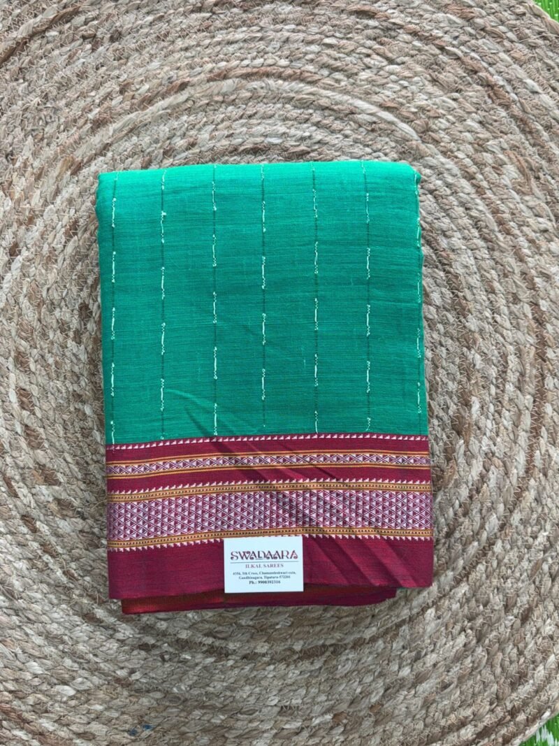 Emerald Green Ilkal Saree With Chikki Paras Pink Traditional Bordar