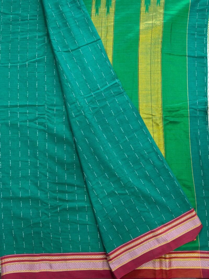 Emerald Green Ilkal Saree With Chikki Paras Pink Traditional Bordar