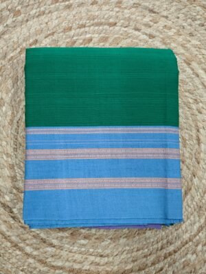 Emerald Green Ilkal Silk Saree with Sky Blue Border (1)