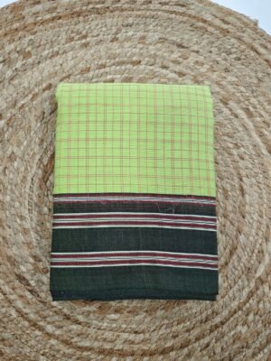 Fresh Lime Green Checked Handloom Ilkal Saree with Contrast Border (1)