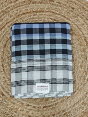 Monochrome Checkered Ilkal Saree with Traditional Border