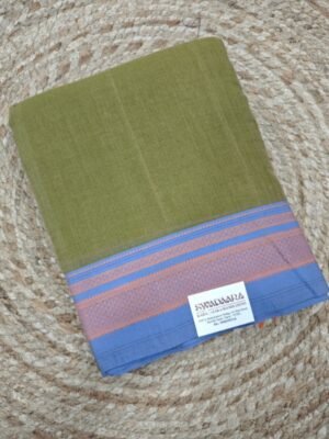 Olive Green Ilkal Saree with Lavender Blue Zari Border