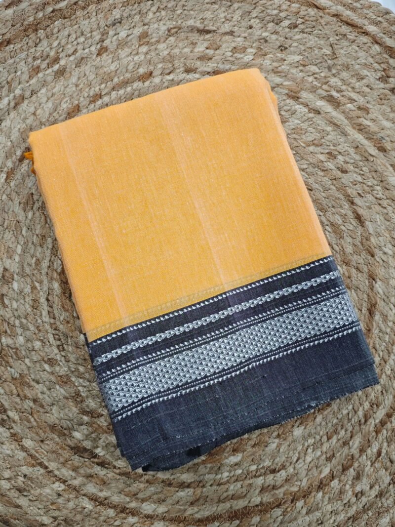 Sunshine Yellow Handloom Ilkal Cotton Saree with Black Woven Border
