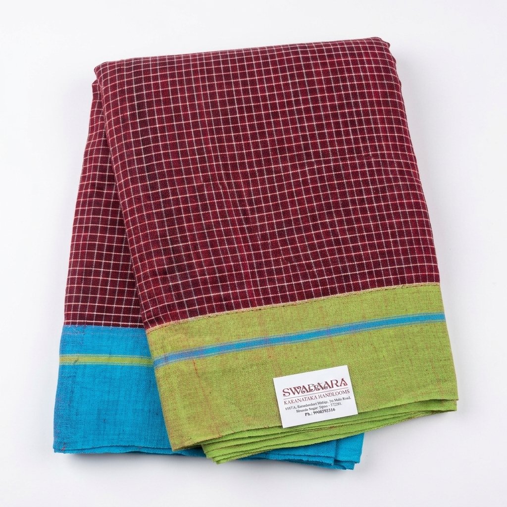 Swadaara - Deep Maroon with Lime Green & Aqua Blue. Ganga Jamuna border (2)