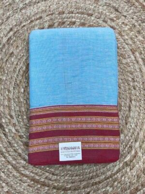 Sky Blue  Patteda Anchu Saree with Red Border