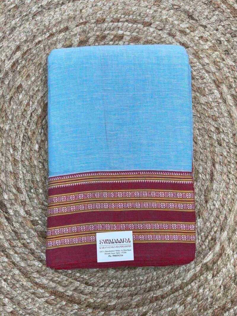 Sky Blue  Patteda Anchu Saree with Red Border