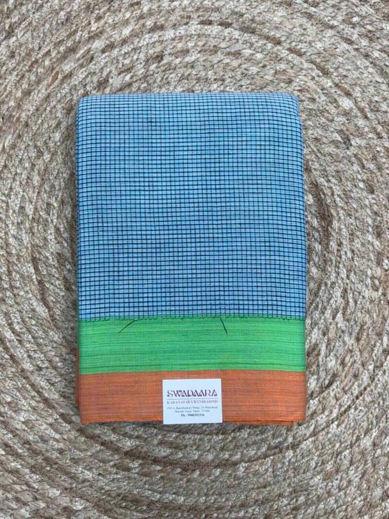 Sky Blue Patteda Anchu with Green and Orenge Bordar