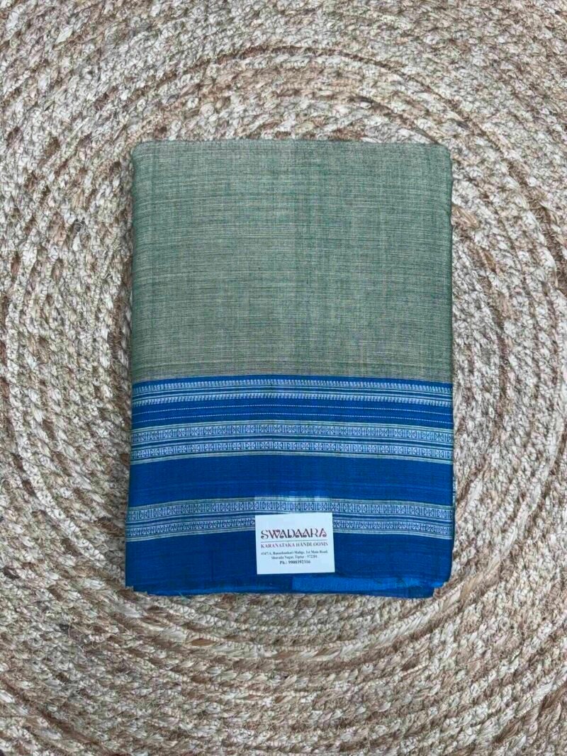 Muted Sea-Green Ilkal Saree with Blue Color Gayatri Bordar