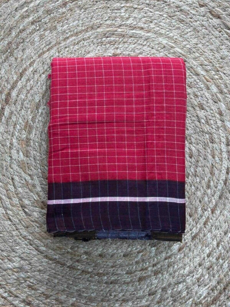 Red Checked with Black Bordar Gajendragada Kote Saree