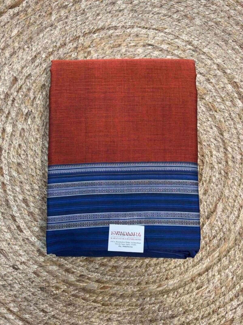 Rusty Brick-Red Color Ilkal Saree with Navy Blue Bordar