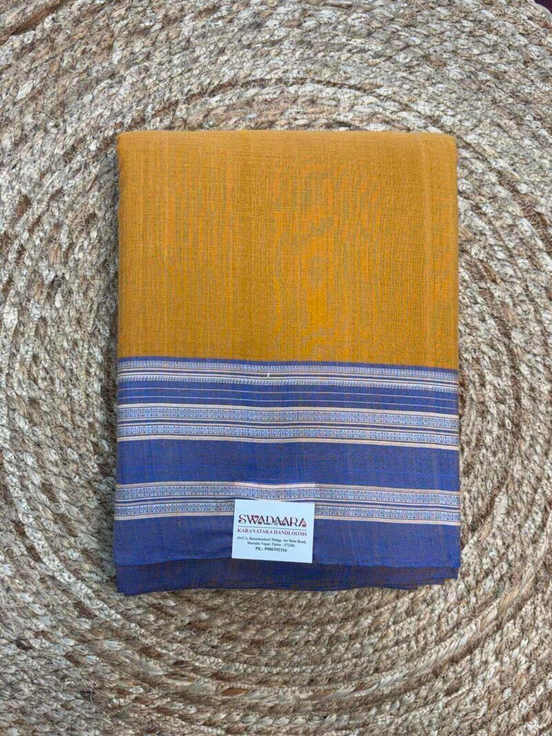 Mustard Yellow Color Ilkal Saree with Blue Color Bordar