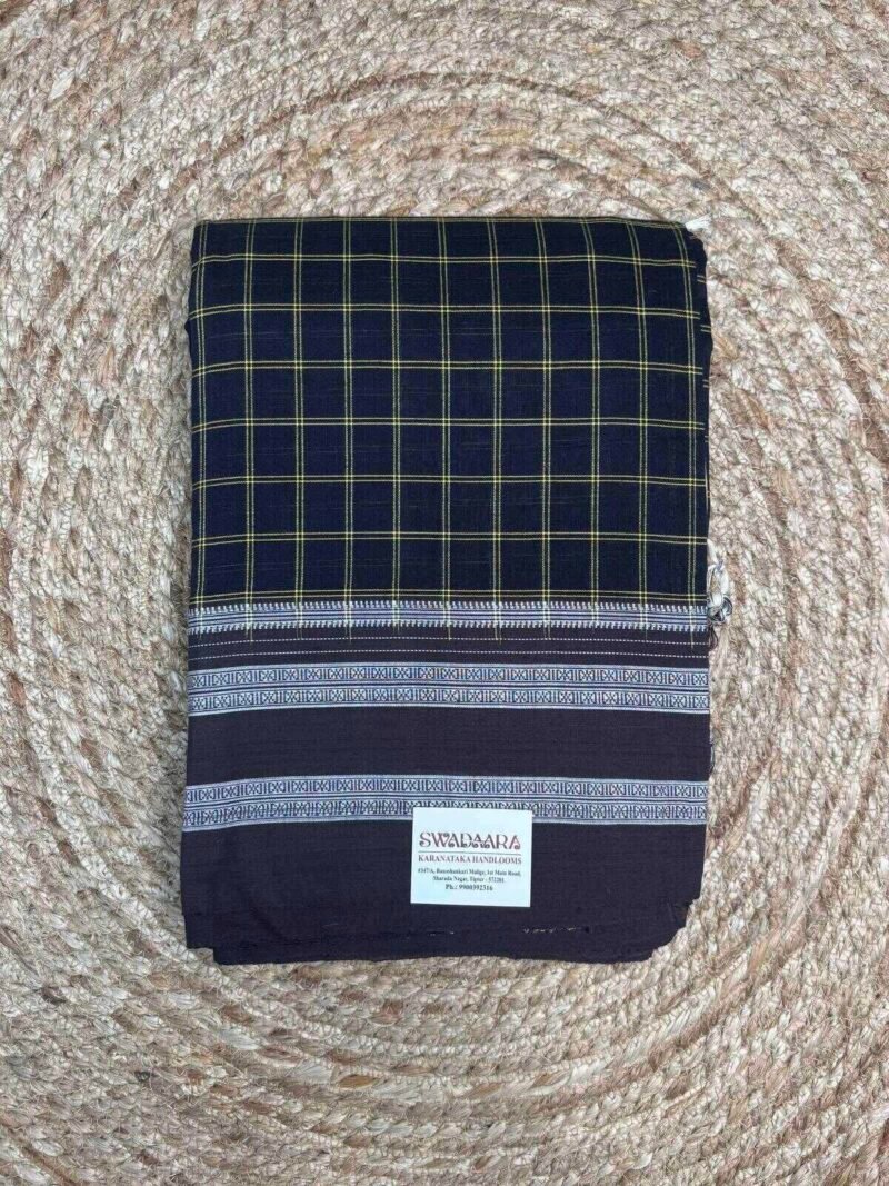 Black Checked Ilkal Saree with Black Color Gayatri Bordar