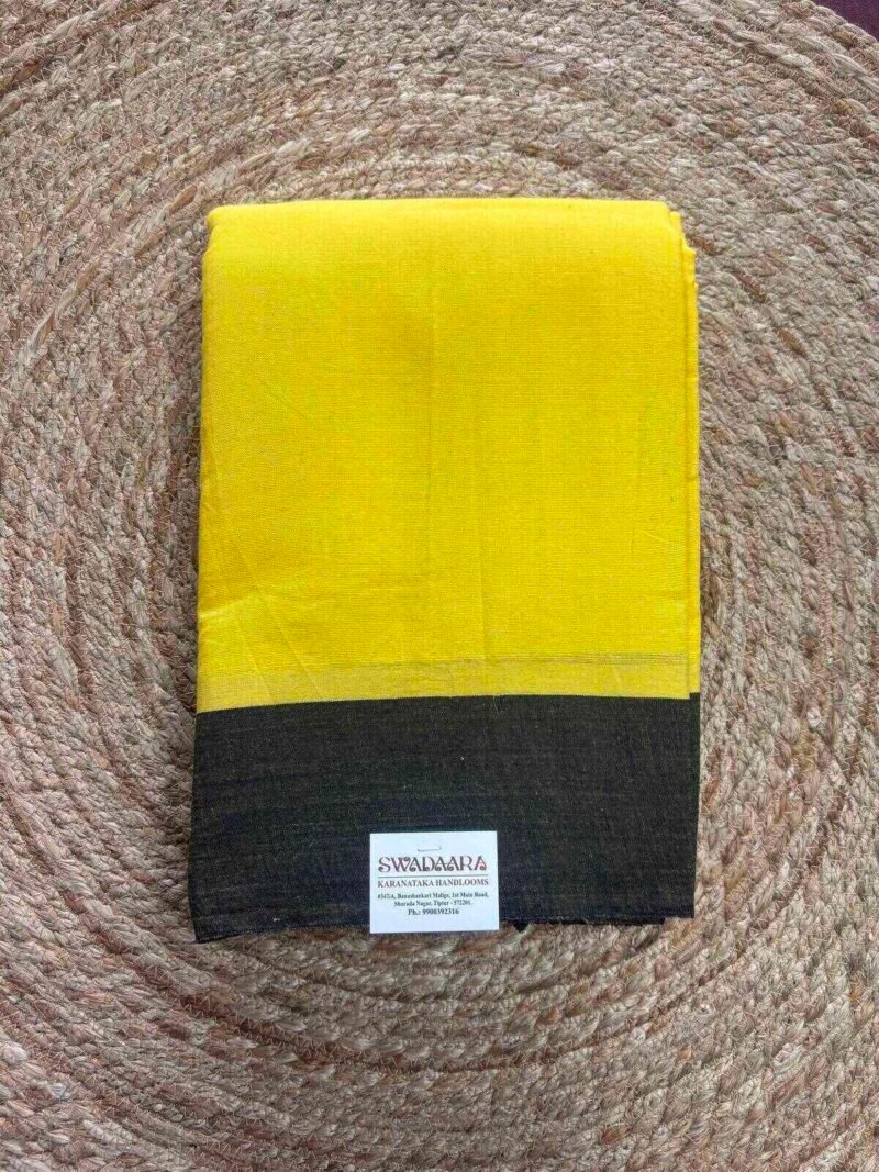 Yellow Color Plain Saree with Black Bordar