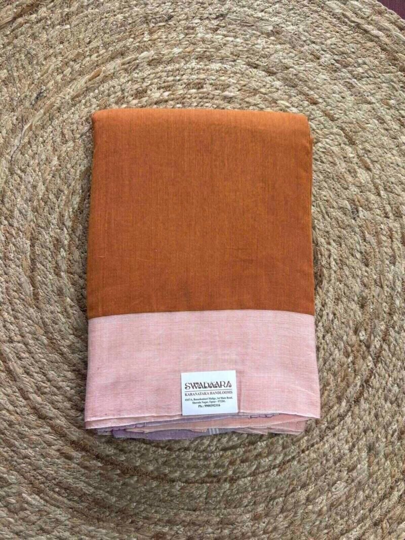 Rust Orange Color Saree with Blush Pink Bordar
