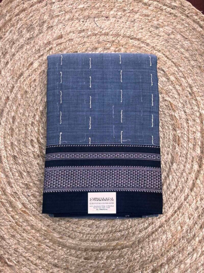 Grey Color Ilkal Saree with Black Color Chikki Paras Bordar
