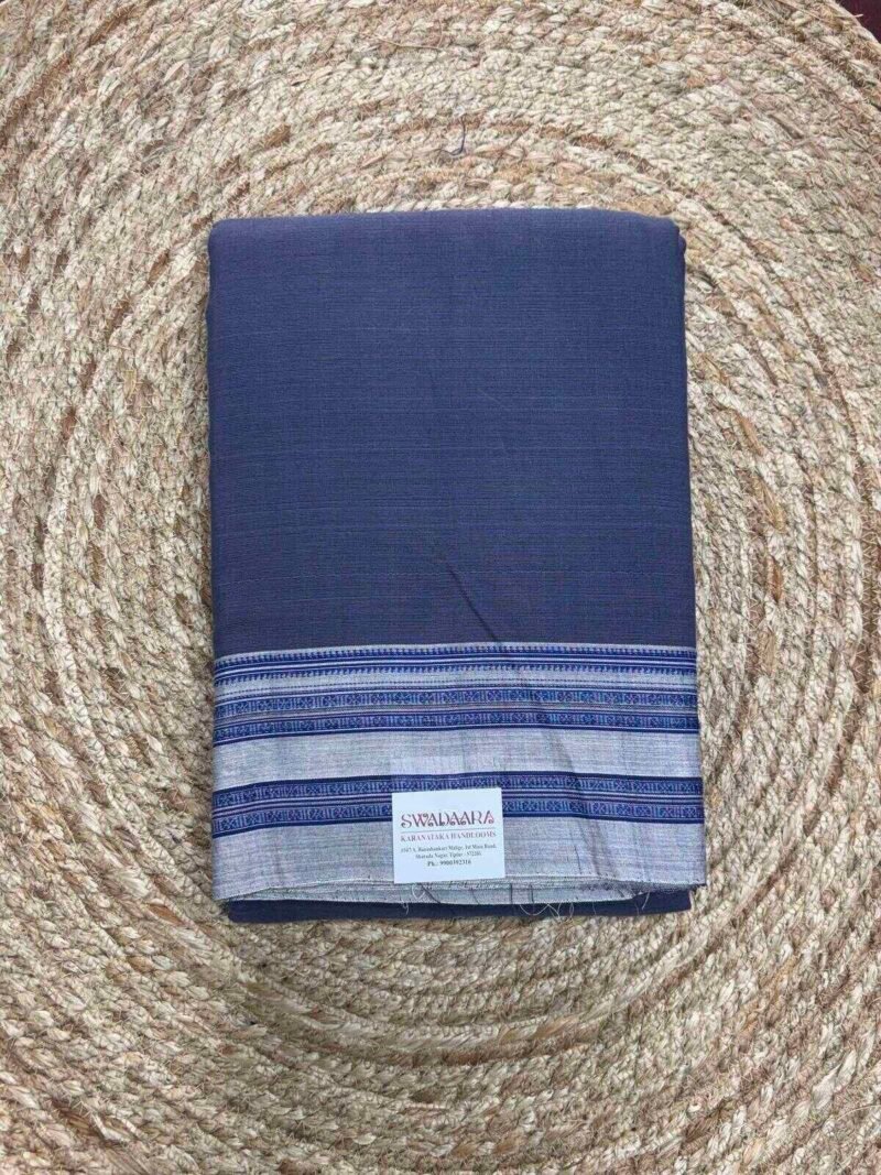 Navy Blue Color Ilkal Saree with Silver-Grey Bordar
