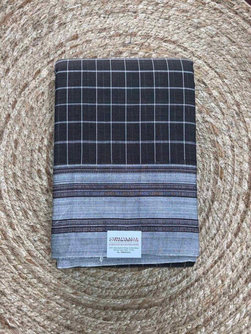 Charcoal Black Color Ilkal Saree with Light Silver-Grey Bordar