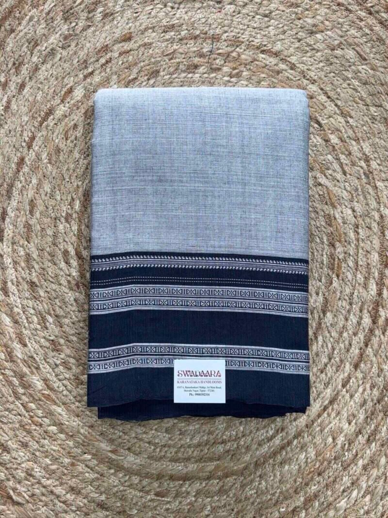 Silver Colour Ilkal Saree with Navy Blue Border