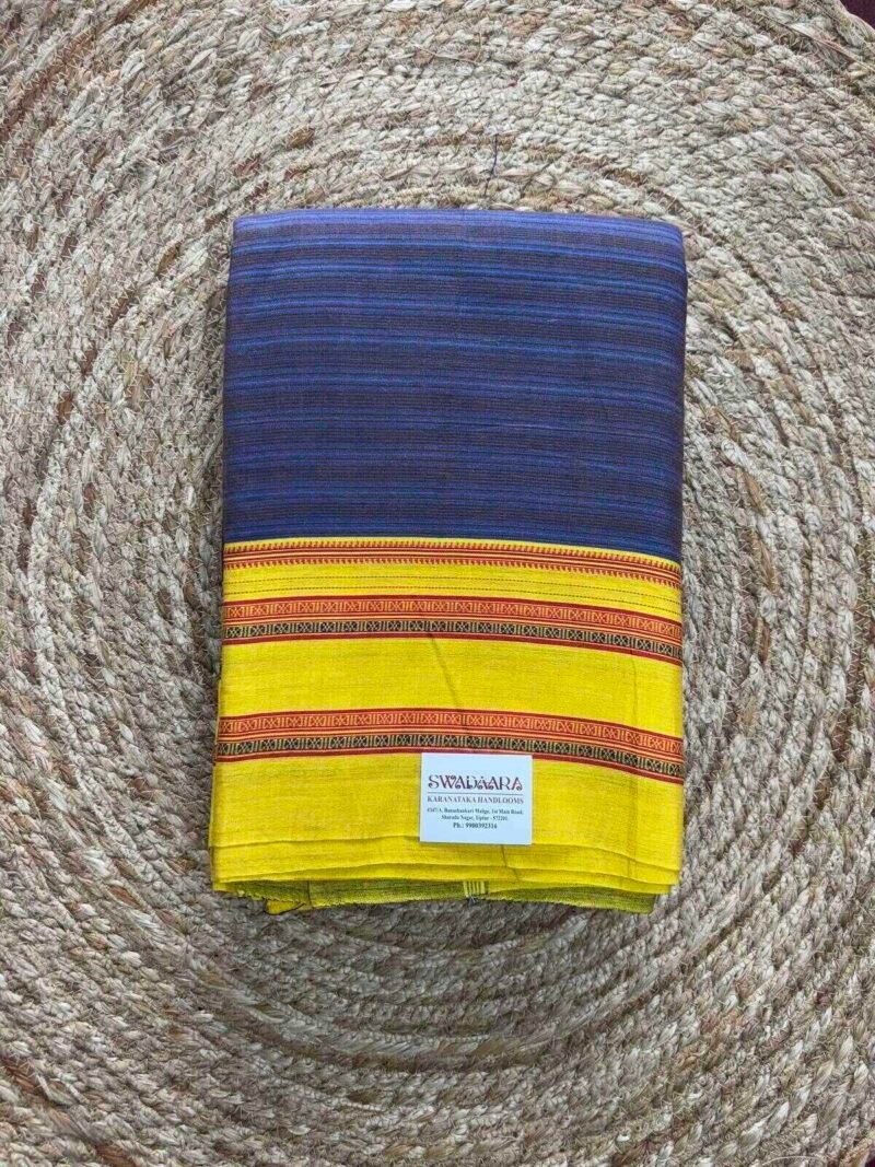 Royal Blue Colour Ilkal Saree with Yellow Border